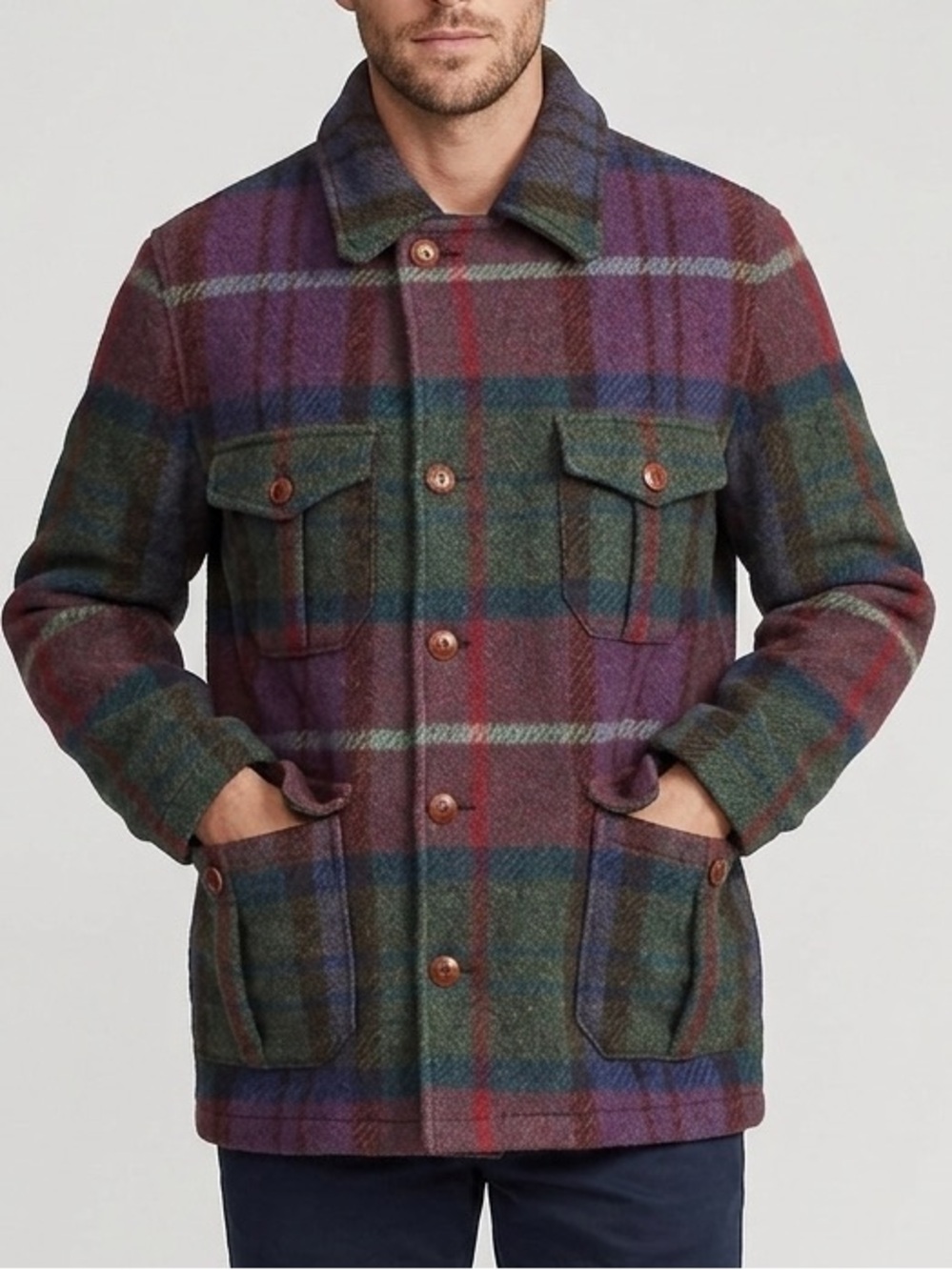 Ralph Lauren Wool Tartan Plaid Peacoat
